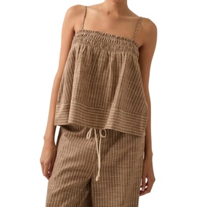 Camiseta Corta de Algodón y Lino Personalizada para Mujer, Camiseta a Rayas Transpirable y Ajustada - Product Image 1