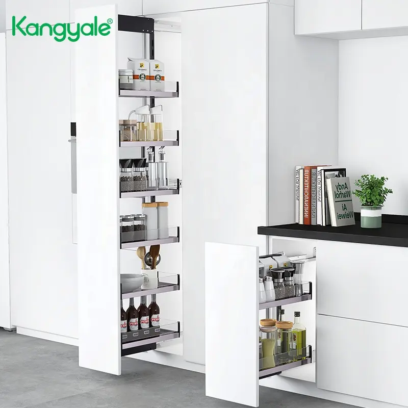 Kangyale Kitchen Cabinet Interior Organizers Simple Pantry Storage Basket Tall Unit Side Mounted Pull Out Pantry Shelves