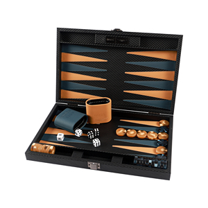 15 Inch Leather Backgammon Set – Portable, Folding Board With Geometric Design, Travel Friendly Game
