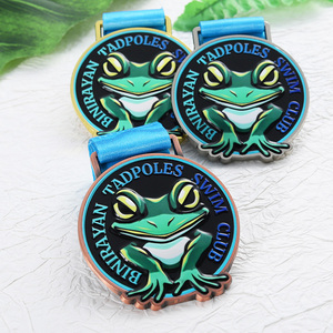 Médailles de <span class=keywords><strong>club</strong></span> de natation personnalisées en or, argent et bronze, logo en relief 3D, animal grenouille, impression UV, prix - Product Image 5