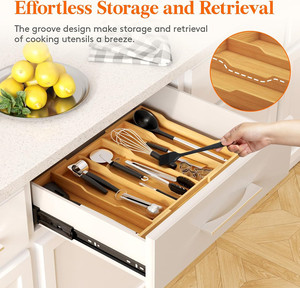 Porte-couverts à 5 compartiments en bambou extensible pour tiroir de cuisine - Product Image 3