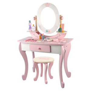 En bois rose maquillage coiffeuse enfants habiller jeux préscolaire en bois jouet semblant jouer maquillage jouet pour les filles - Product Image 4