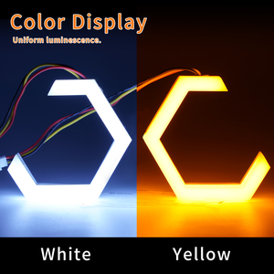 12V màu kép hổ phách trắng vàng LED halos Nhẫn Điều kiện Mới bông thiên thần mắt xe đèn pha DRL hình lục giác - Product Image 3