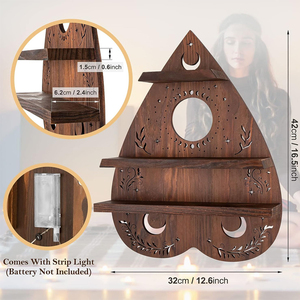 Crystal Storage Wall <strong>Shelf</strong> Display for Stone Vintage Pagan Crystal Holder Art Decor <strong>with</strong> Light Boho Organizer Wooden <strong>Shelf</strong> - Product Image 4