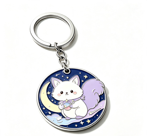 Cute Cat Enamel Metal Key Chain Round <b>Keyring</b> Silver Tone Pendant Bag <b>Charm</b> Gift - Product Image 1