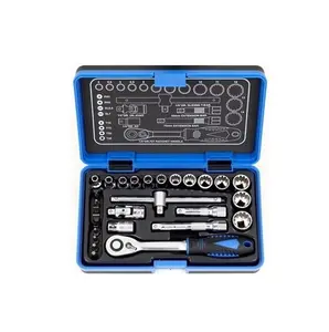 Popular Hand Tools Sets 27pcs 1/4" DR. 72T Spline Socket Wrench And Bit Set Packing In Plastic Box