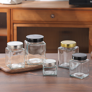 Barattolo Classico in Vetro per Alimenti 100ml 200ml 280ml 380ml 500ml 730ml, Contenitore Quadrato per Caramelle e Biscotti con Coperchio a Vite - Product Image 3