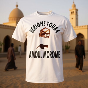 T-shirt Serigne Touba Amoul Morome serigrafata unisex per adulti a manica corta girocollo, regalo religioso Senegal Dakar Mouride - Product Image 3