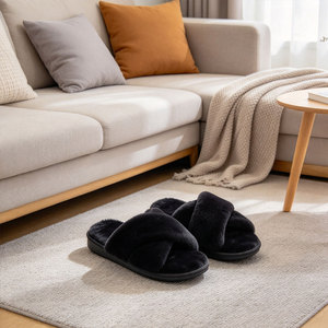 Pantoufles douillettes personnalisées à logo pour femme, avec lanières croisées, style <span class=keywords><strong>babouche</strong></span>, pour la maison, le dortoir, l'hôtel, l'appartement, l'hiver, vente en gros - Product Image 5