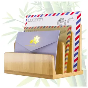 工厂定制简单设计桌面支架木制信件储物架3槽可调分拣机，用于文件邮件电话Envelo