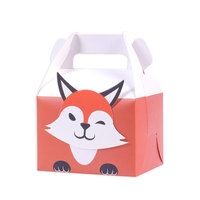 Caja de Regalo Infantil con Temática Animal, Orientada a PPWR, Reciclable, de Cartón Color Marfil, con Asa Personalizada, para Dulces, Comida y Recuerdos de Fiesta