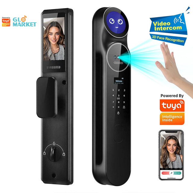 High Security Smart Lock with 3D Facial & Palm Vein Recognition  Screen Video Intercom WiFi Digital Door Lock for Home Apartment