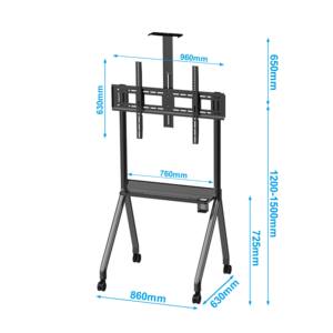 Chariot <span class=keywords><strong>TV</strong></span> à 4 niveaux réglables en <span class=keywords><strong>hauteur</strong></span>, <span class=keywords><strong>55</strong></span> à 100 <span class=keywords><strong>pouces</strong></span>, écran LED, support <span class=keywords><strong>TV</strong></span> mobile et portable avec étagère, boîte de rangement - Product Image 3