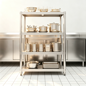 Estante de Acero Inoxidable Duradero de Cuatro Niveles con Estructura de Tubos para Organización Ordenada de Utensilios de Cocina Diarios en Cocinas de Bares y Restaurantes - Product Image 1