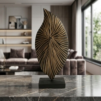 Sculpture en bois en forme de feuille, texture rayonnante effet soleil, art en bois carbonisé, style zen moderne, décoration intérieure, ornement abstrait flamme