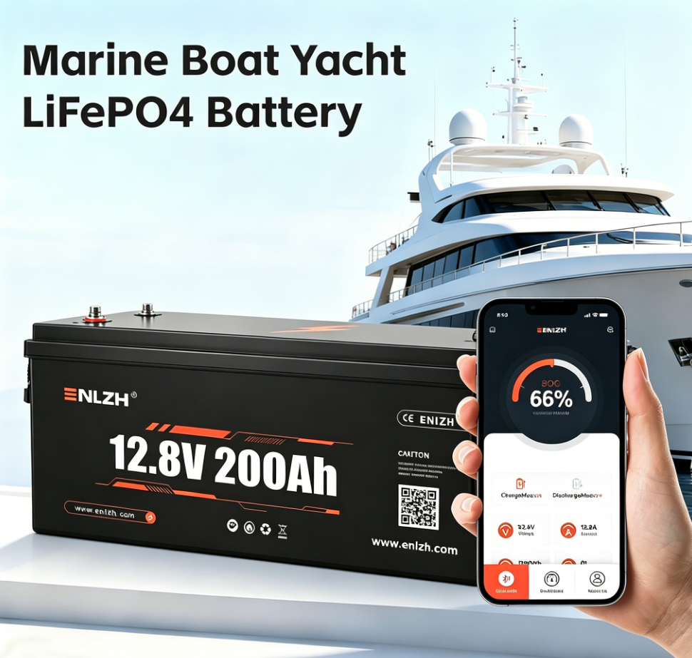 Enlzh Hot Selling Kepworth 12.8V 200Ah Lithium Ion Lifepo4 Deep Cycle Bluetooth Battery Built-in BMS Solar Power Storage Battery · image 4