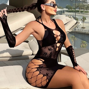 Vrouwen Sexy Bodystocking 2 Stuks Set Visnetten Bodysuit Uitgehold Jumpsuit Panty Mesh Transparante Lingeries - Product Image 3