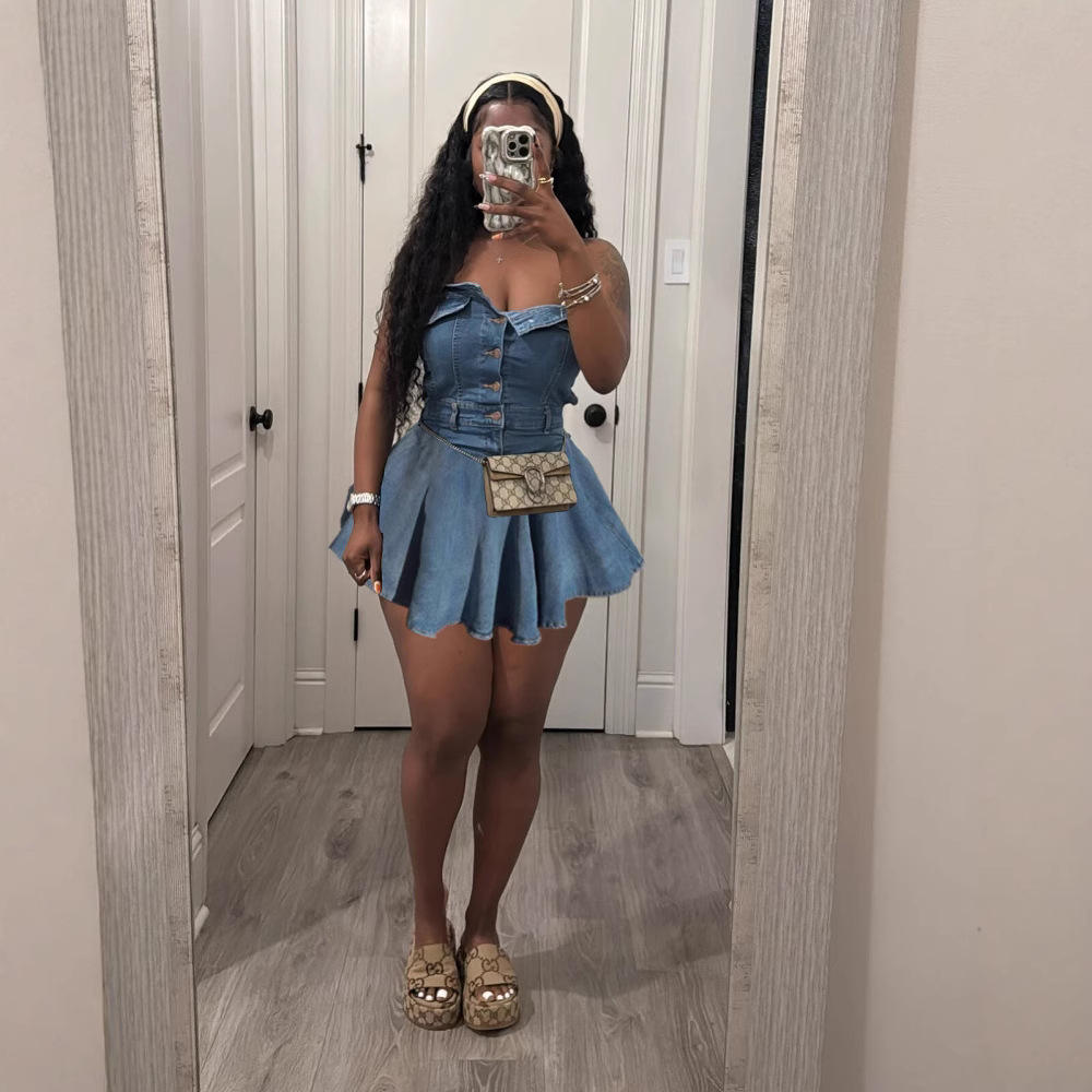 Beautiful Summer Trendy Denim Dress 2025 for Women,light Blue Jean