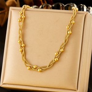 European American Cross Border Design Unisex Chain Wound Spacer Bead Stainless Steel Gold Plated Cross Necklace - Product Image 3