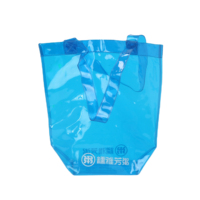 Sac fourre-tout en PVC transparent bleu grande capacité, logo imprimé personnalisé, sac fourre-tout en PVC transparent imperméable pour les voyages et la plage