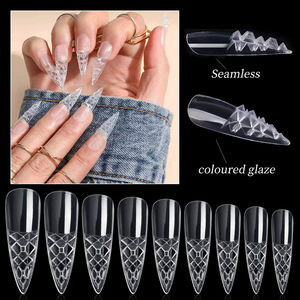 Uñas Acrílicas ABS Transparentes, Forma Trapezoidal, Largas y Puntiagudas, Diseño Cóncavo Convexo 3D con Cristales - Product Image 5