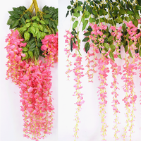 Rangkaian Bunga Wisteria Plastik Dekoratif Murah, Tangkai Panjang, Warna Putih Sutra, Bunga Wisteria Buatan untuk Dijual