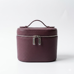 Burgundy Litchi Pattern PU Leather Makeup Bag Cylindrical Travel Toiletry Case <b>Large</b> Capacity Vanity Organizer Cosmetic <b>Box</b> Hand - Product Image 1