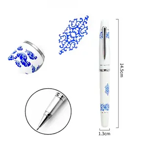 Hot Selling Novelty Blue And White Porcelain Metal Gel Ink Pen With Printed Logo Custom For Business Station Gift