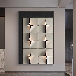 Peinture décorative abstraite minimaliste moderne avec éclairage arrière, cadre rectangulaire en alliage d'aluminium, toile huilée, art mural pour entrée - Product Image 3