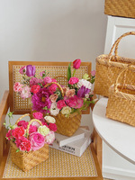 Panier de fleurs en bois naturel fait à la main avec poignée pour fête de mariage