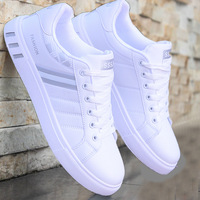 Nouvelles Chaussures Blanches Plates en Cuir Tendance pour Hommes, Légères, de Sport et de Loisirs, pour la Course, avec Bout Décontracté et Semelle Intérieure en PU pour l'Automne