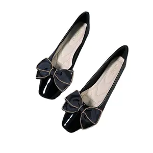 Chaussures de Ballet classiques pour femmes, chaussures de Ballet rondes de base, chaussures plates à la mode pour femmes, chaussures à bout carré avec nœud papillon