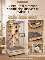 Cage d'élevage mobile de luxe en acier inoxydable avec panneau en bois de caoutchouc et verre trempé pour pigeons et perroquets, grand espace