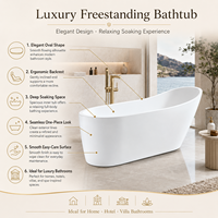 Baignoire autoportante ovale en acrylique de luxe moderne pour adultes, petite et profonde, idéale pour les hôtels