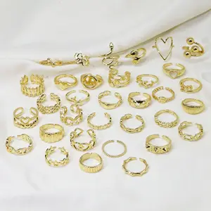 Moda moda jóias punk cool banhado a ouro geométrico abertura anéis de dedo para as mulheres simples do vintage anel empilhável ajustável