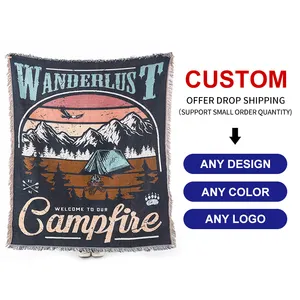 Wholesale Luxury Polyester Picnic Soft Tassel Jacquard <strong>Knitted</strong> Tapestry Custom Woven <strong>Throw</strong> <strong>Blanket</strong> - Product Image 2