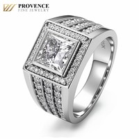 Bague de mariage pour homme Provence Jewelry, or blanc massif 10K, pierre principale 2 carats, diamant de laboratoire taille princesse, bijoux de mode
