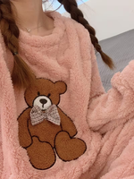 Pyjama d'hiver thermique en flanelle pour femme, 100 % polyester 220g, uni, ODM, avec cordon de serrage, col lisse, tricot doux, motif animalier de dessin animé