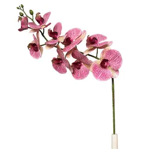 M022 9 Heads Donker Paars Geel Wit Real Touch Orchidee Bloem Latex Zijde Kunstmatige Phalaenopsis Orchidee Voor Bruiloft Home Decor