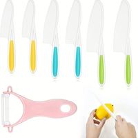 Veilig voor kinderen, roestvrijstalen mes, houten handvat, ambidextrous ontwerp, driedelige set, kookgerei, groenten, cake, sla