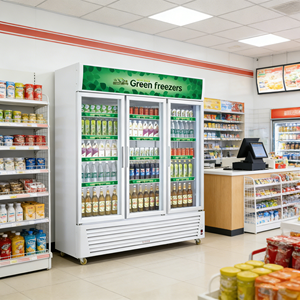 Réfrigérateur de présentation commercial Tongmai à 3 portes vitrées, double température, refroidissement direct, dégivrage automatique, 12 étagères, 220V - Product Image 5