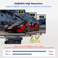 Commutateur KVM HDMI 4K 60Hz 2 ports pour 2 ordinateurs, avec contrôleur filaire, partage 1 moniteur et 1 clavier/souris, Plug and Play