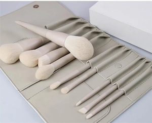 YRX 10 pinceaux de maquillage personnalisés avec logo, couleur café, grand pinceau plat pour fond de teint et anticernes, ensemble de pinceaux de maquillage avec pochette - Product Image 5