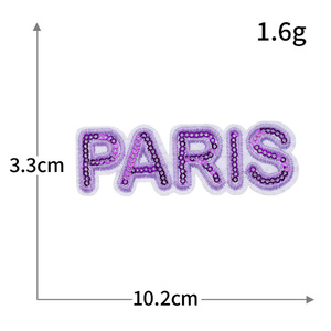 <span class=keywords><strong>Hot</strong></span> Bán Tùy Chỉnh Tình Yêu Paris Văn Bản Từ Thiết Kế Sắt Trên Thêu Sequin Biểu Tượng Các Bản Vá Lỗi Cho Quần Áo Túi Hat - Product Image 4