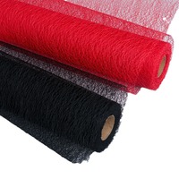 Malla Floral de Poliéster para Envolver, Tela de Red de Araña Hueca, Malla de Encaje Irregular Negra, Blanca y Roja para Decoración de Halloween