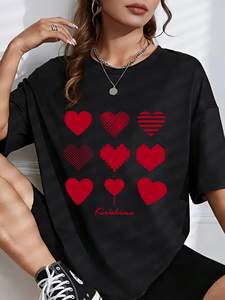 T-shirt da donna Kitishima a maniche corte, vestibilità ampia, con motivo a cuore classico, top casual estivo girocollo in jersey 100% cotone - Product Image 3