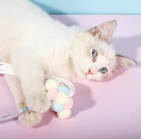 Bâton de jeu interactif pour chat coloré avec un ruban, une pampille, une boule douce perlée, un jouet pour chat en forme de queue et des autocollants pour chat