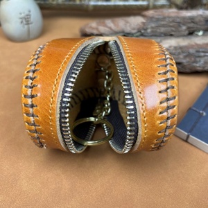 Monedero de Cuero Genuino de Primera Capa de Piel de Vaca Cosido a Mano con Temática de Béisbol Retro, Cartera para Monedas y Llaves - Product Image 6