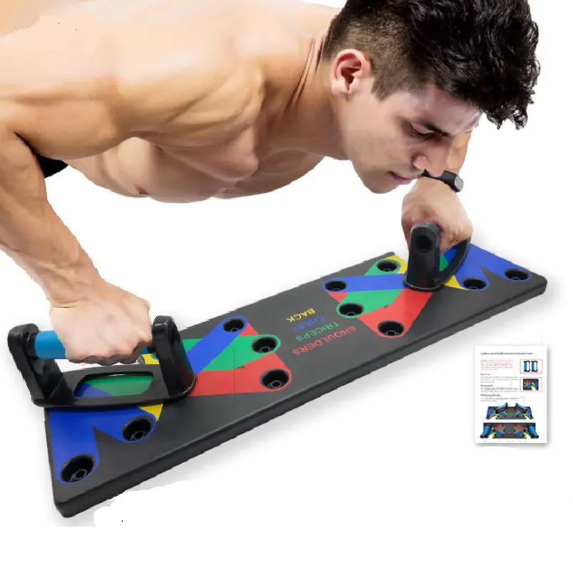 Custom Logo 9 In 1 Opvouwbare Multifunctionele Fitness Spier Training Push Up Rack Board Met Weerstand Band