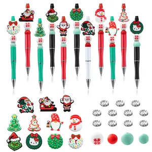 Creative Cartoon Ballpoint Pen Silicone Beaded Christmas Tree Santa Claus Christmas Snowman Colorful Plastic Beaded Pen
